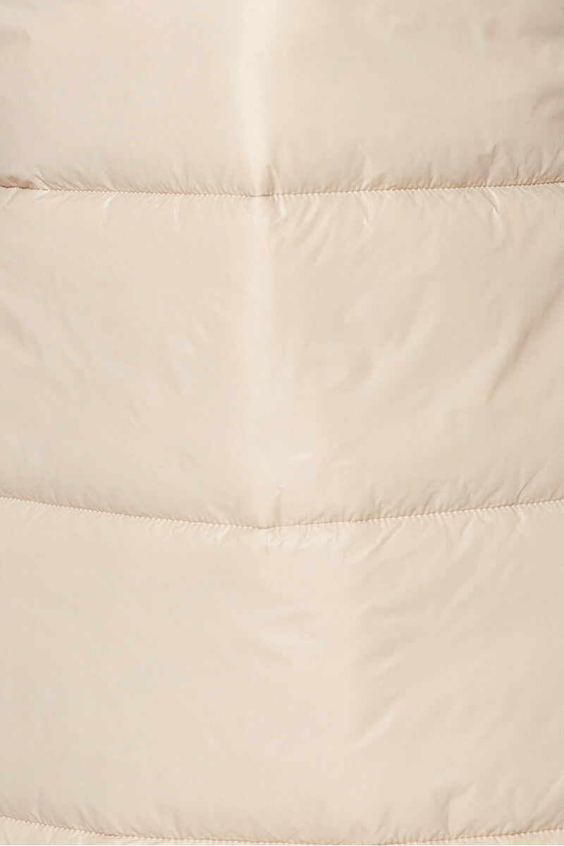 Beige Hooded Zip Front Midi Gilet