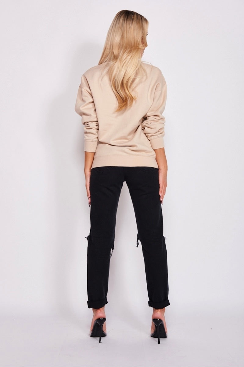 Beige Los Angeles Slogan Oversized Sweatshirt