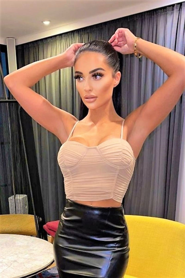 Beige Mesh Ruched Bust Cup Crop Top