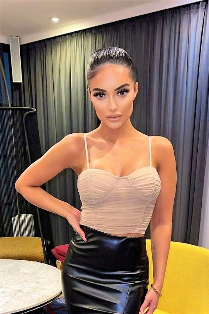 Beige Mesh Ruched Bust Cup Crop Top