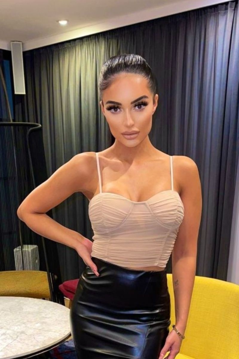 Beige Mesh Ruched Bust Cup Crop Top