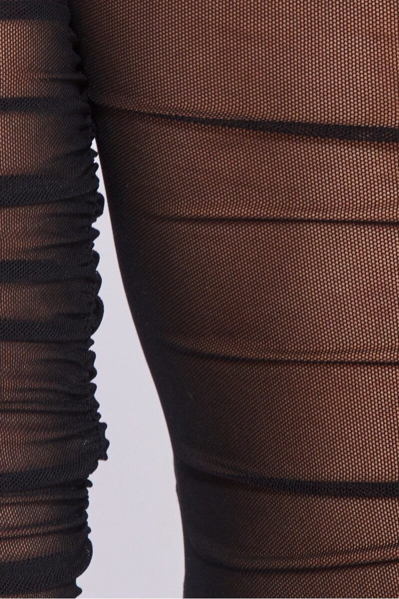 Black Bustier Long Sleeve Mesh Bodysuit