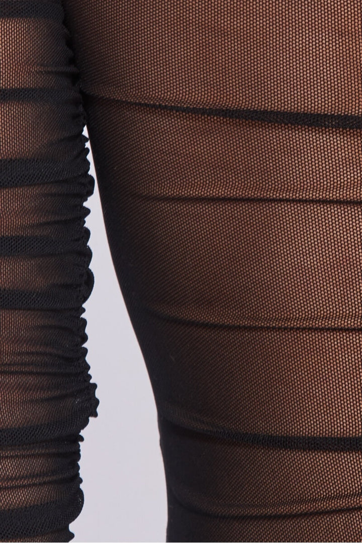 Black Bustier Long Sleeve Mesh Bodysuit