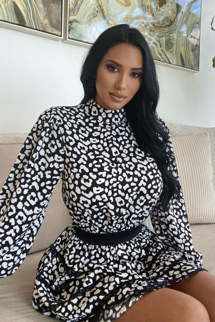 Black Clinched Waist Open Back Mini Dress