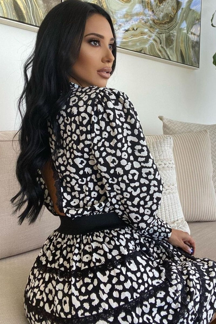 Black Clinched Waist Open Back Mini Dress