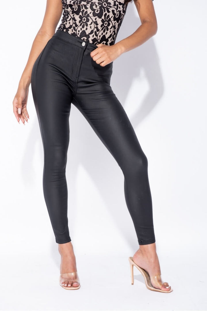 Black Coated High Waist Jeggings