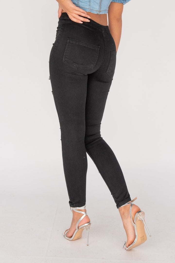 Black Distressed Multi Slash High Waisted Jegging