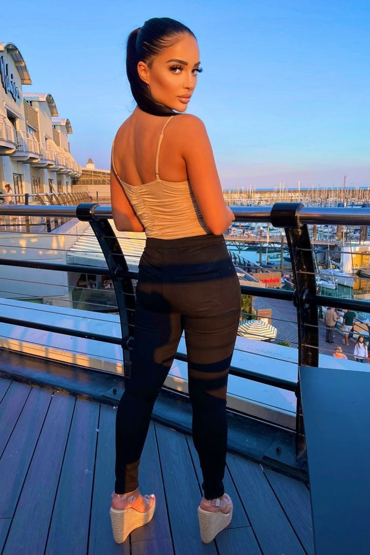 Black Distressed Multi Slash High Waisted Jegging