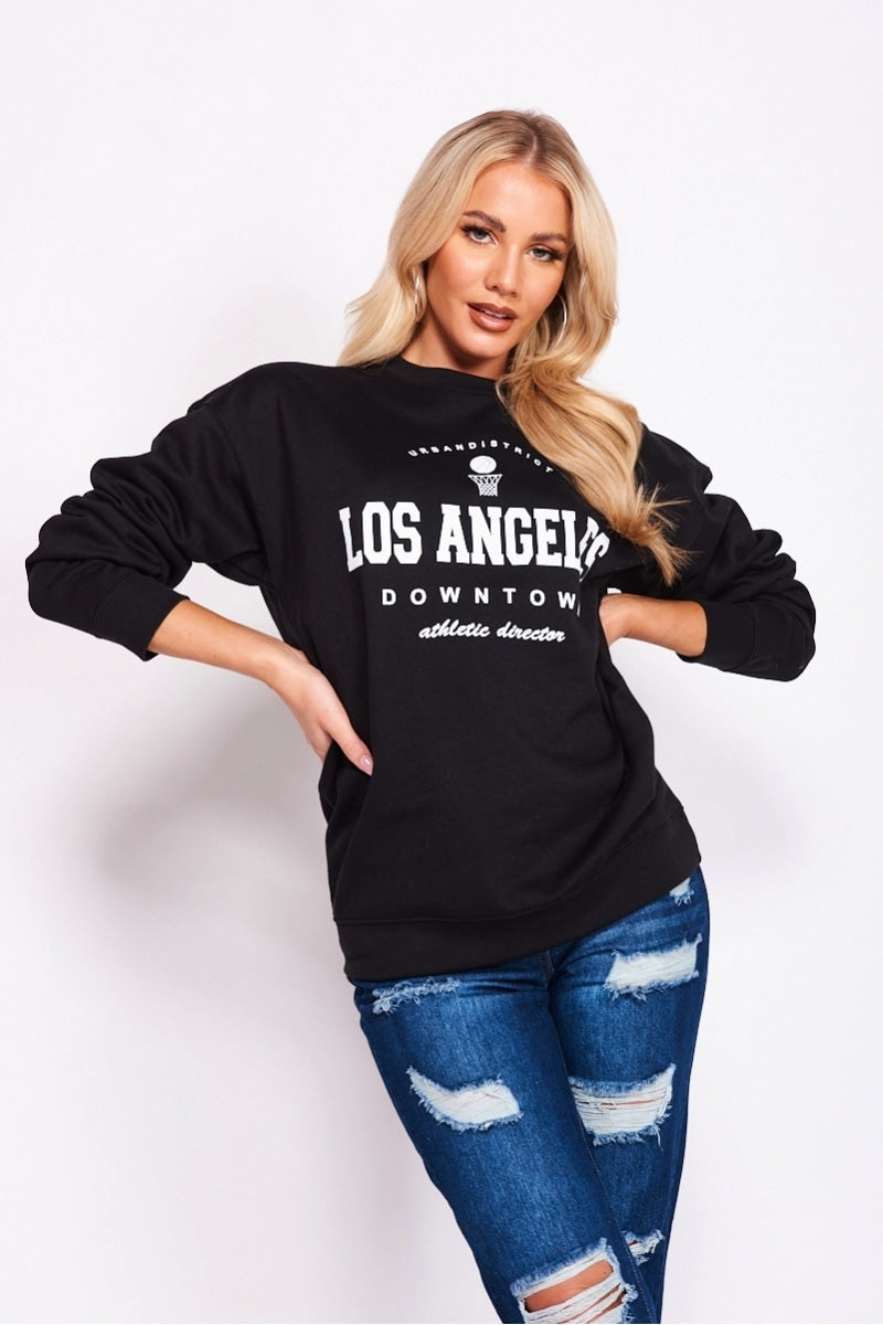 Black Los Angeles Slogan Oversized Sweatshirt