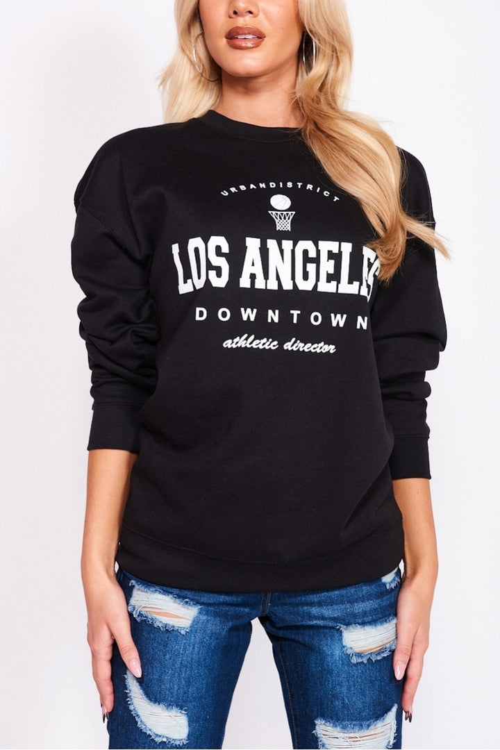 Black Los Angeles Slogan Oversized Sweatshirt