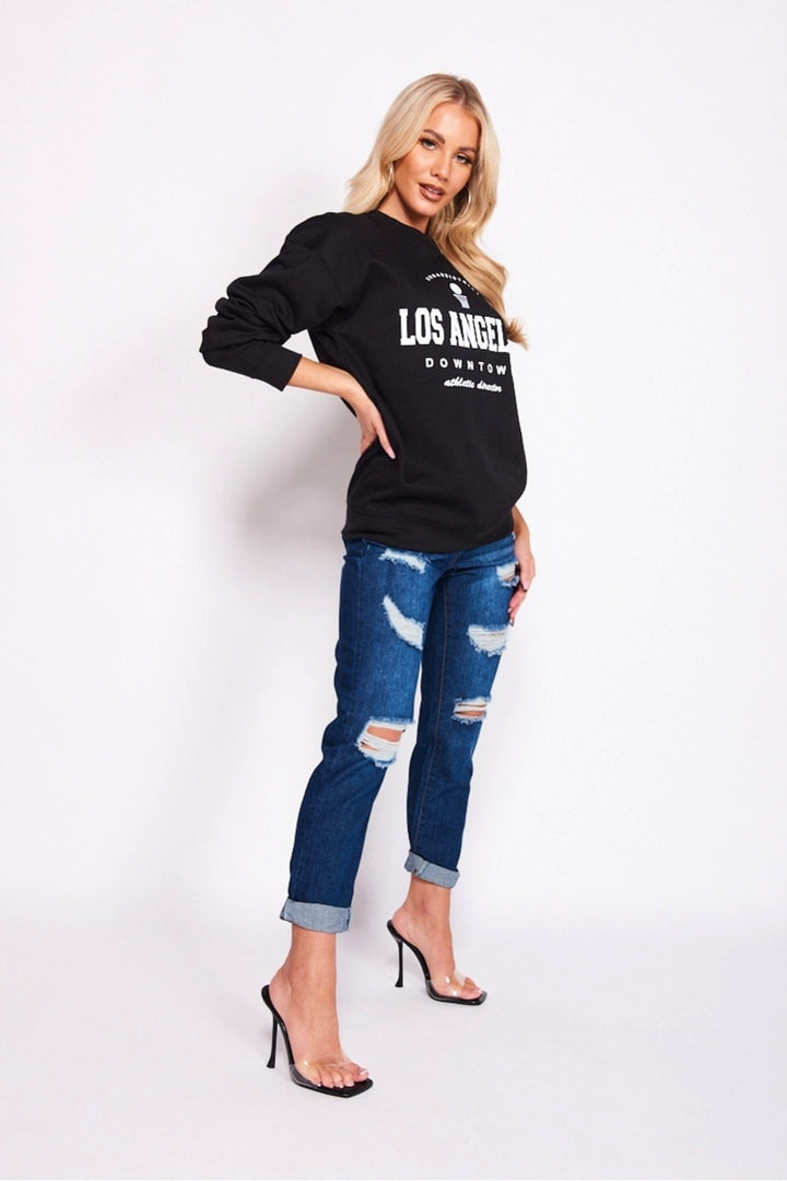 Black Los Angeles Slogan Oversized Sweatshirt