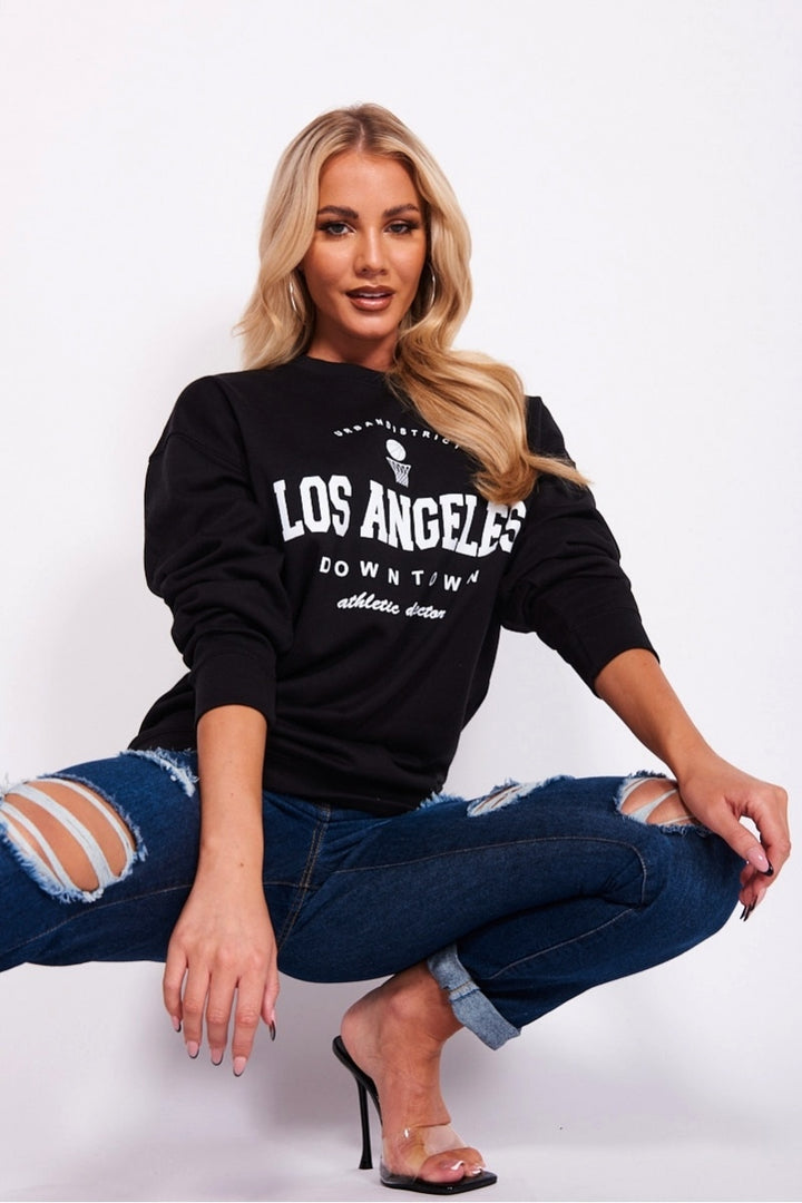 Black Los Angeles Slogan Oversized Sweatshirt