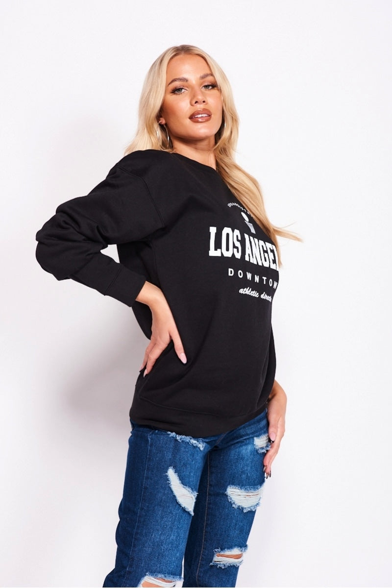 Black Los Angeles Slogan Oversized Sweatshirt