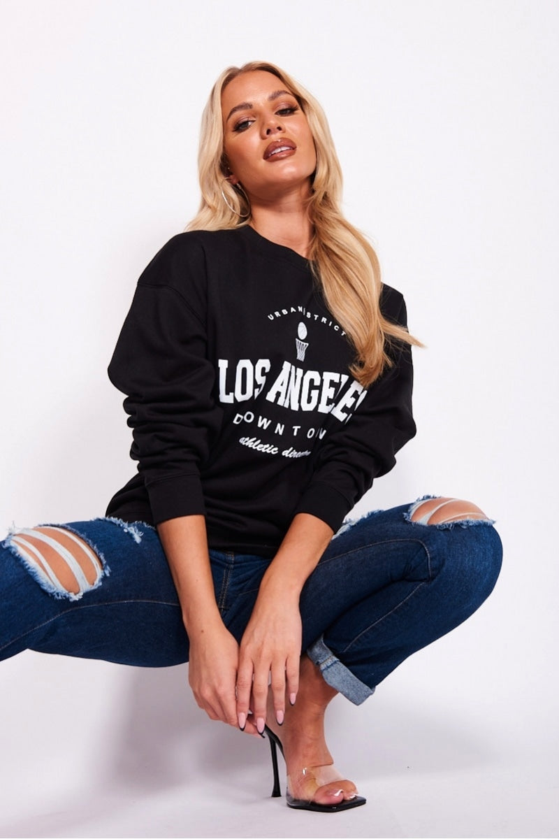 Black Los Angeles Slogan Oversized Sweatshirt