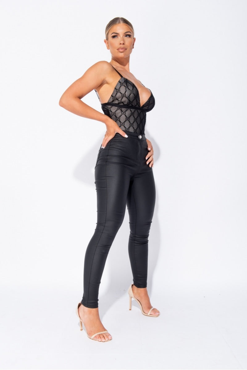 Black Mesh Logo Strappy Bodysuit