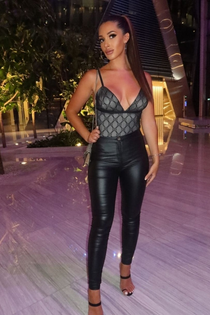 Black Mesh Logo Strappy Bodysuit