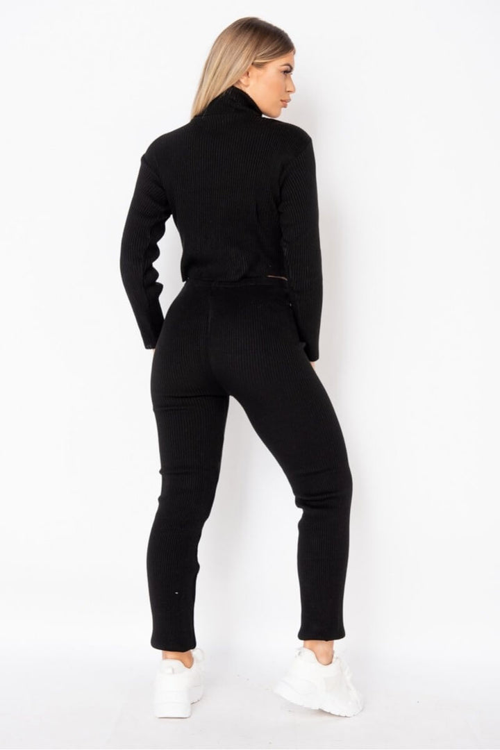 Black Rib Knit Roll Neck & Legging Lounge Set