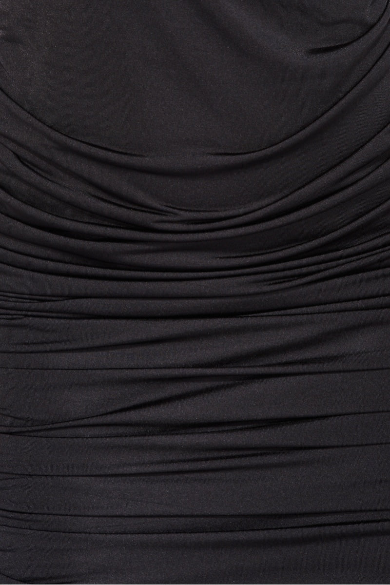 Black Slinky Cross Over Halterneck Bodycon Dress
