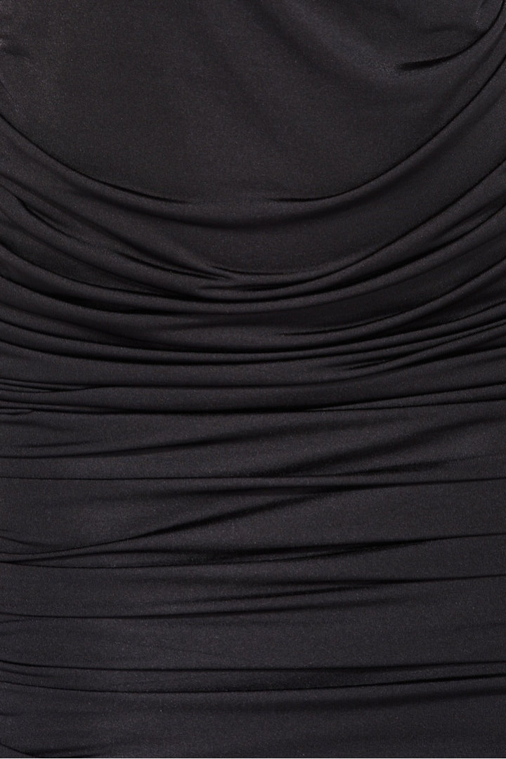 Black Slinky Cross Over Halterneck Bodycon Dress