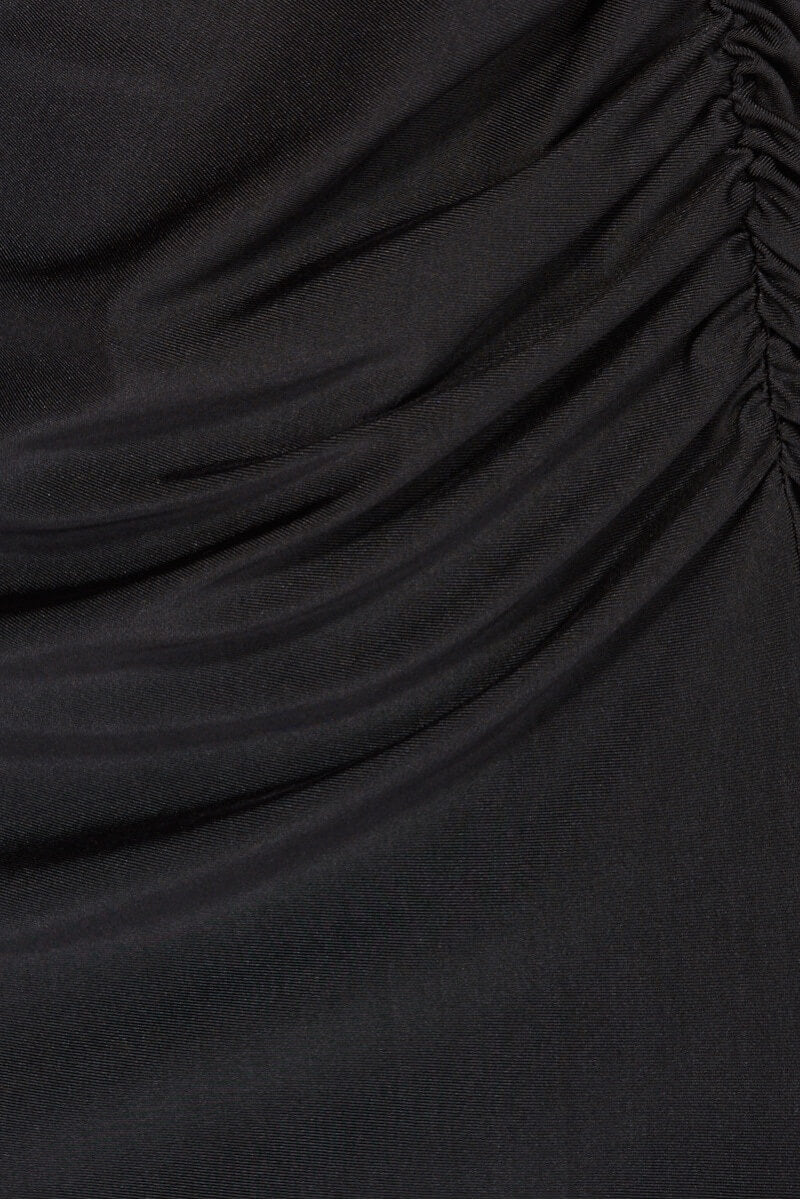 Black Slinky Gather Thigh Split Halterneck Maxi Dress