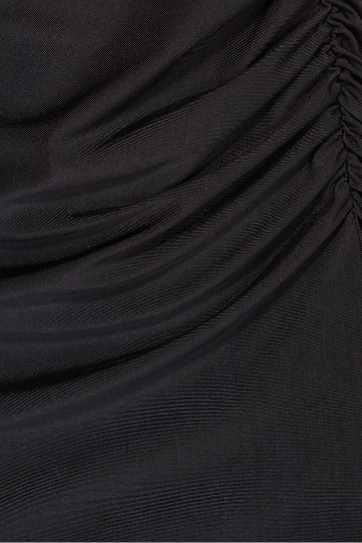 Black Slinky Gather Thigh Split Halterneck Maxi Dress