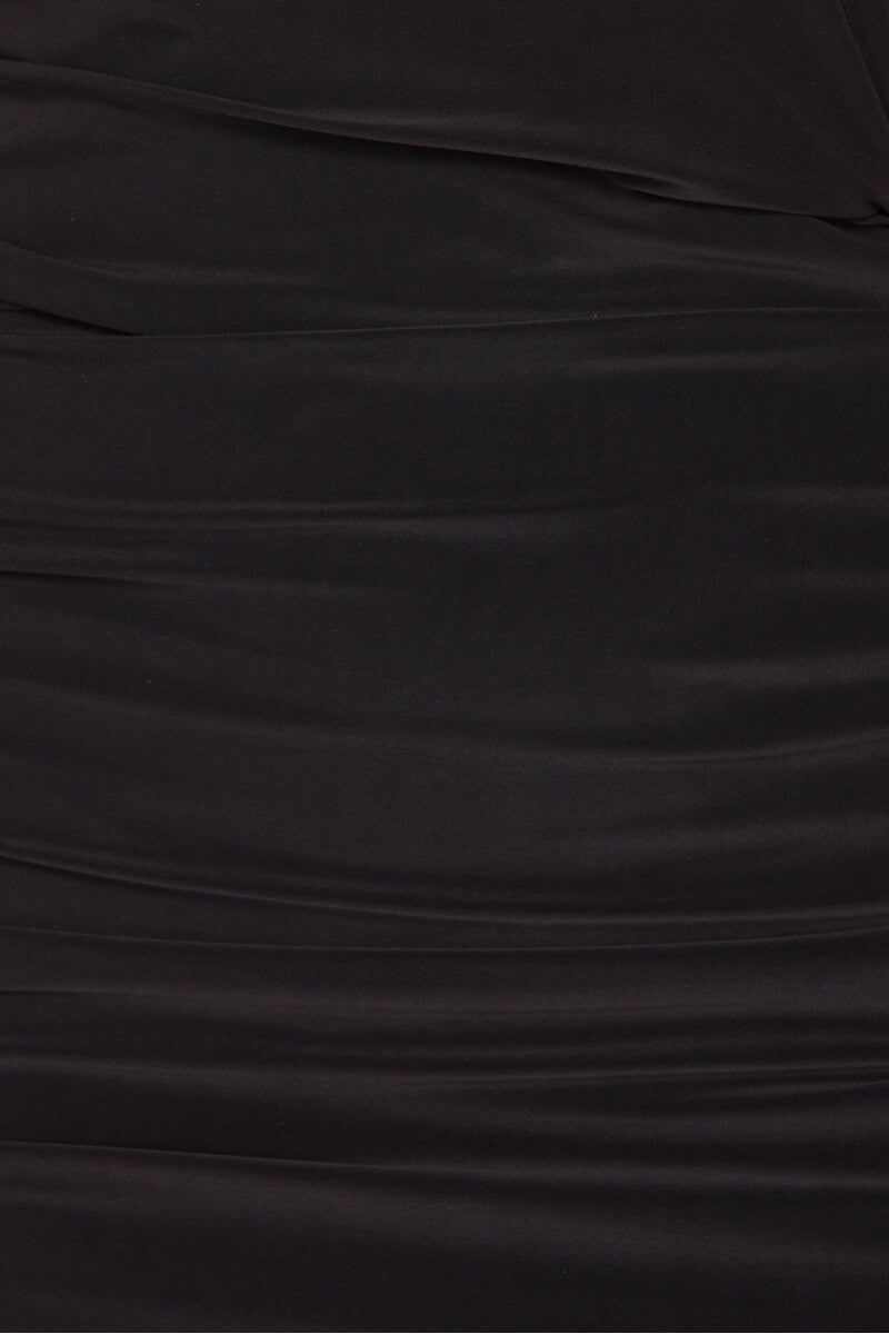 Black Slinky Ruched Side Cami Strap Midi Dress