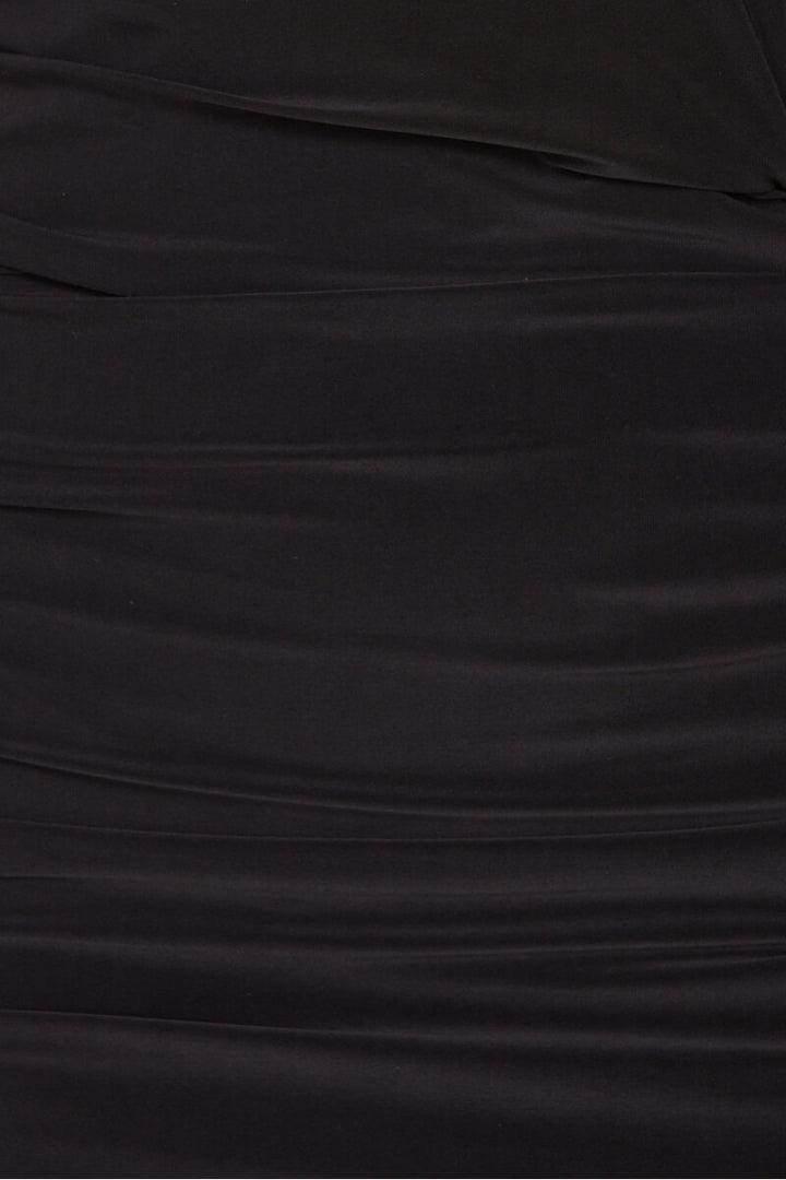 Black Slinky Ruched Side Cami Strap Midi Dress