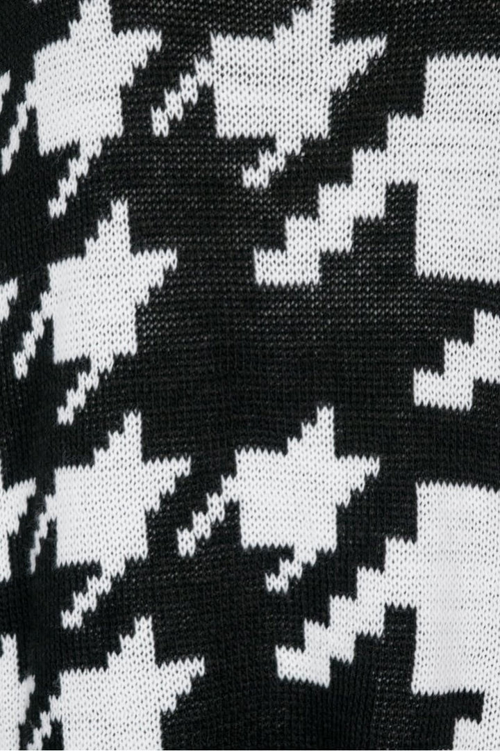 Black White Houndstooth Check Roll Neck Jumper Dress