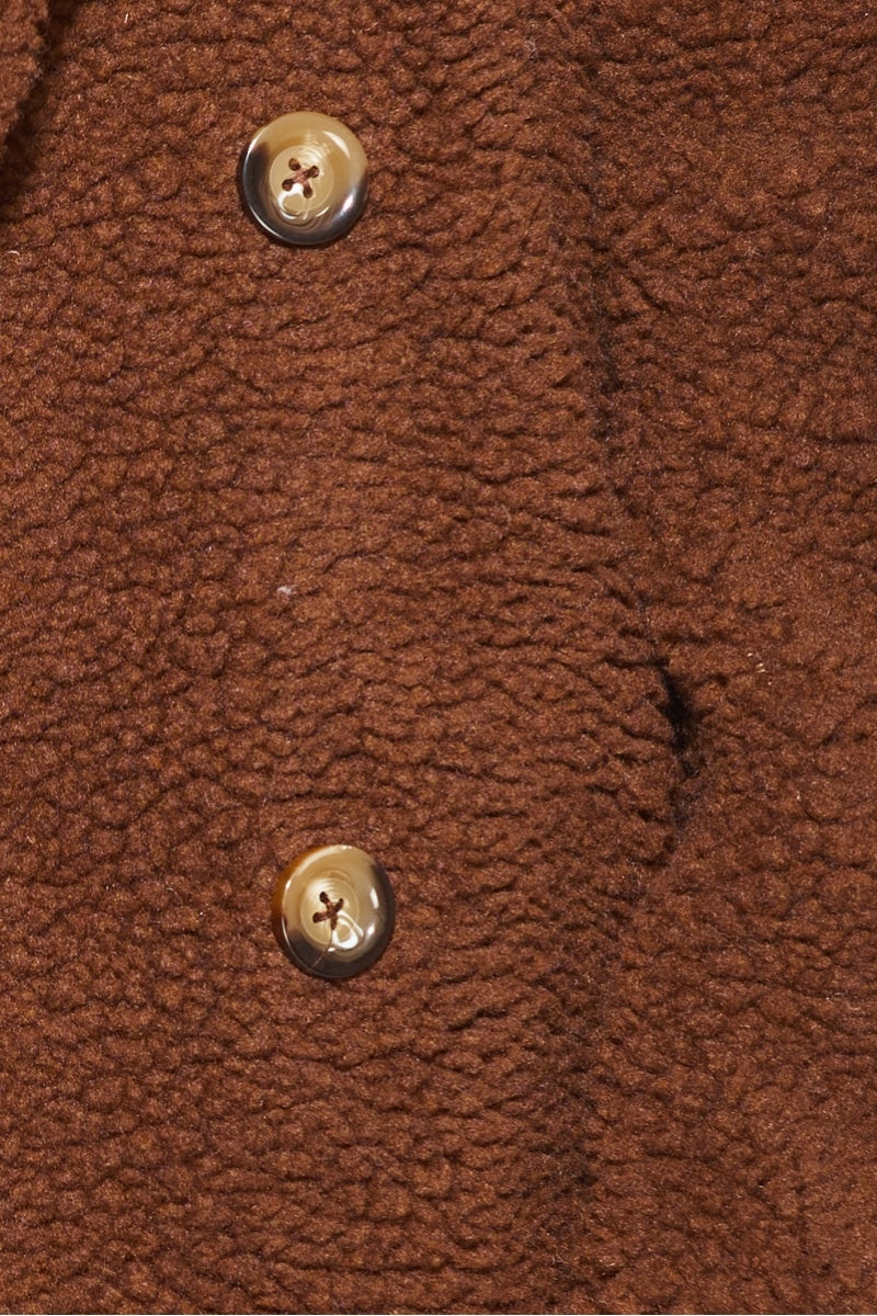 Brown Double Breasted Borg Teddy Coat