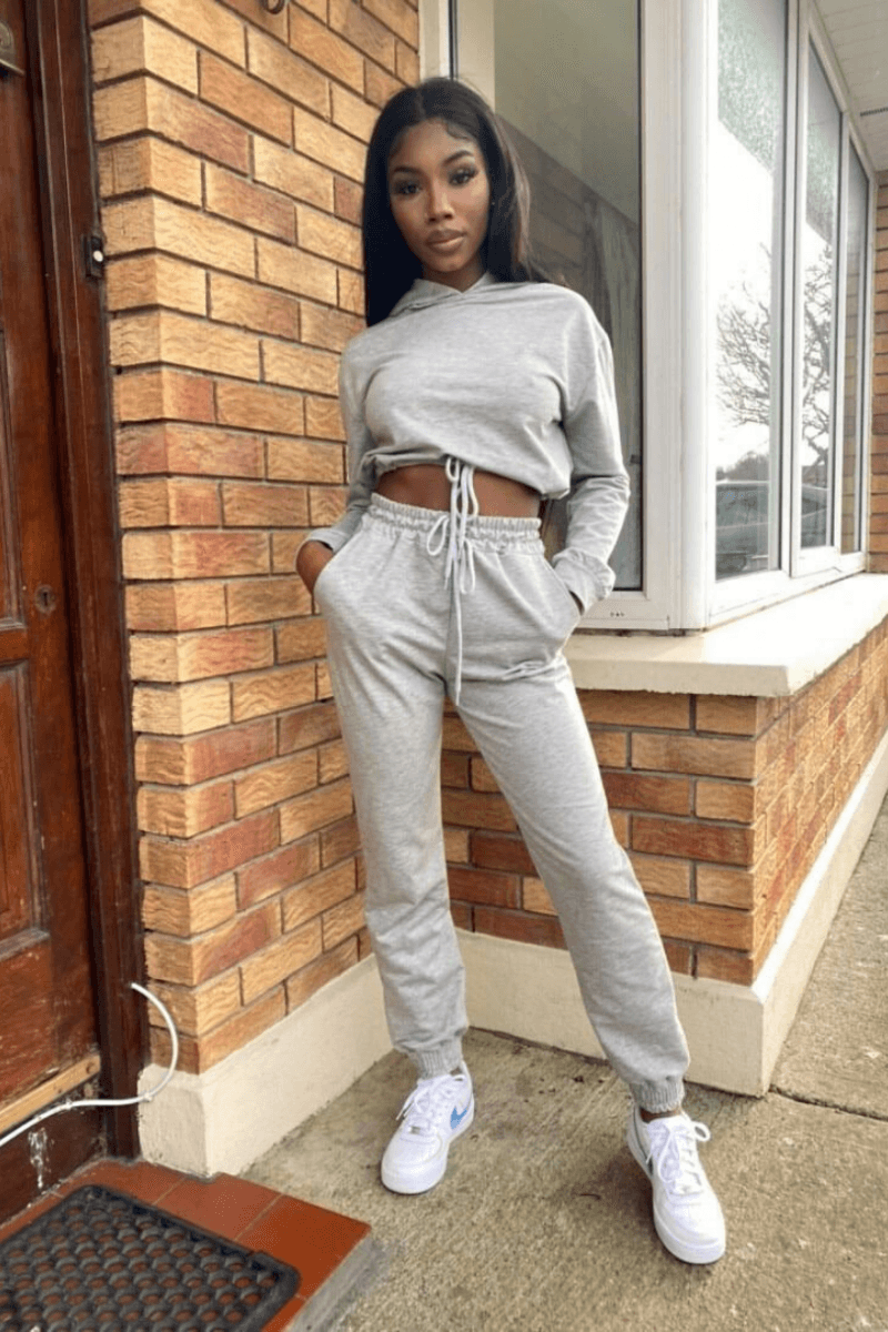 Grey Cropped Hoodie Jogger Lounge Set Fashion By Maya