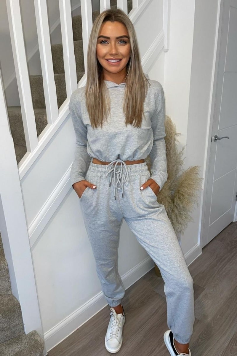 Grey Cropped Hoodie & Jogger Lounge Set