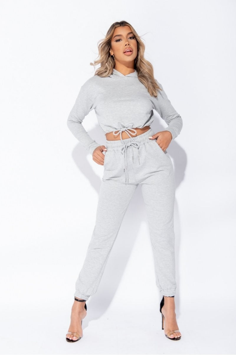 Grey Cropped Hoodie & Jogger Lounge Set