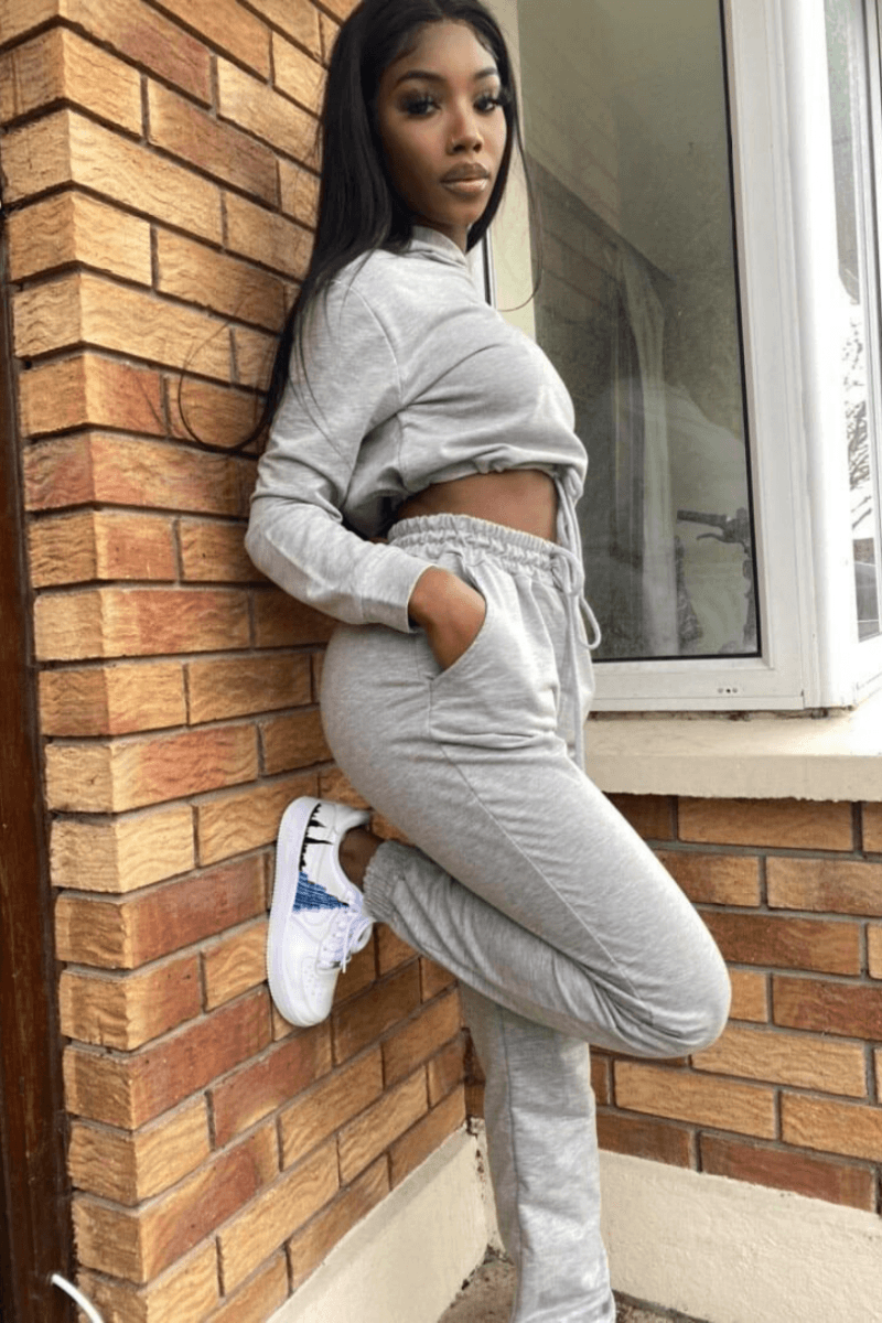 Grey Cropped Hoodie Jogger Lounge Set Fashion By Maya