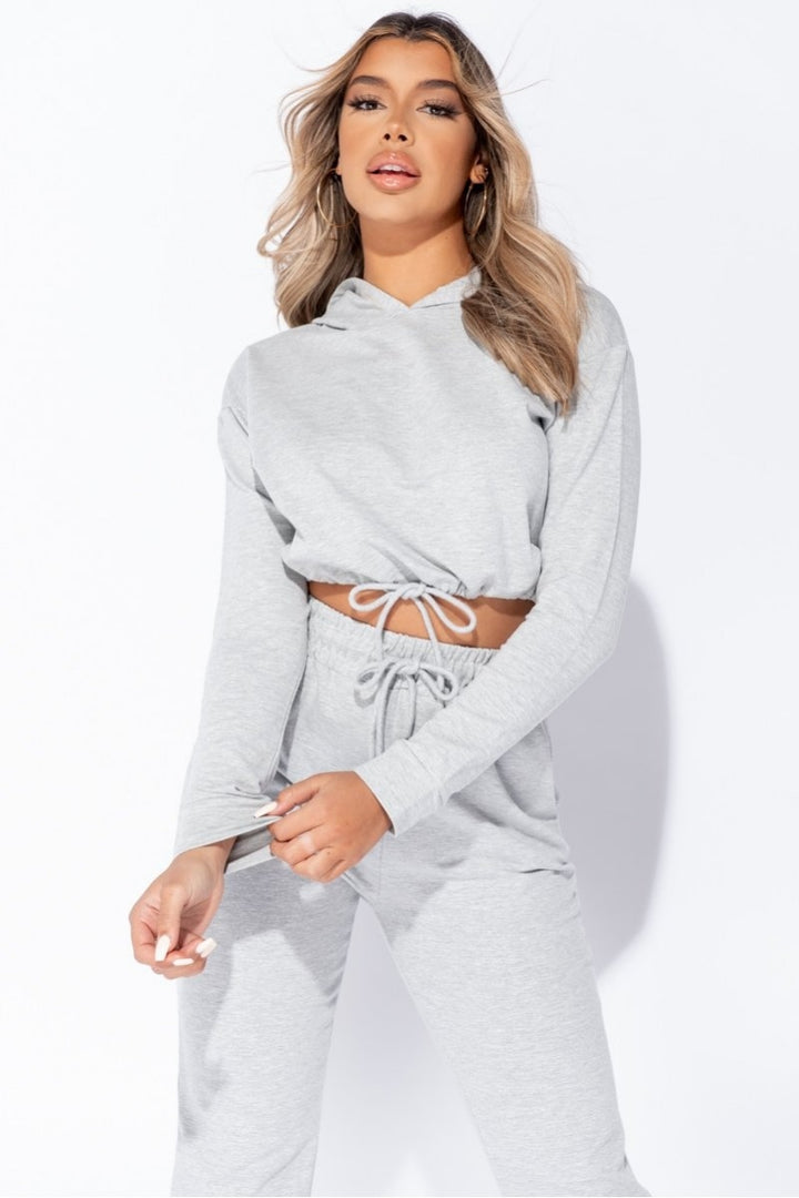Grey Cropped Hoodie & Jogger Lounge Set