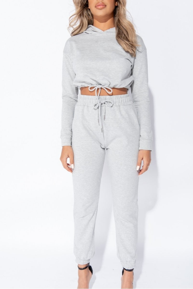 Grey Cropped Hoodie & Jogger Lounge Set