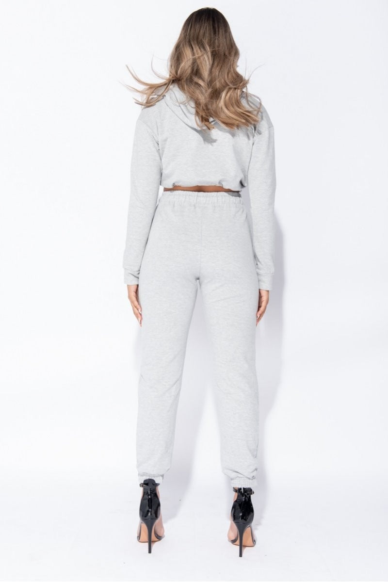 Grey Cropped Hoodie & Jogger Lounge Set