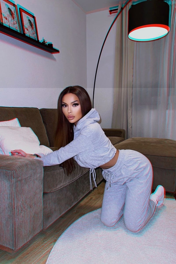 Grey Cropped Hoodie & Jogger Lounge Set
