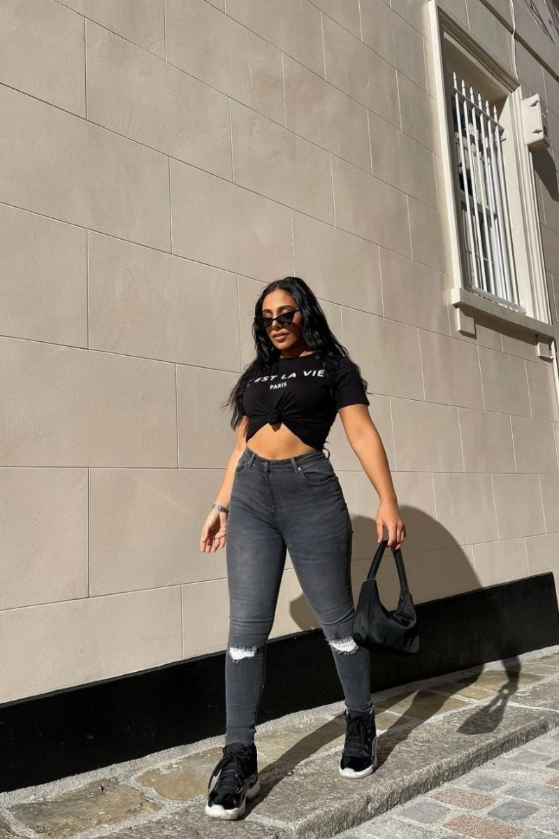 Grey Distressed Knee Skinny Jeans