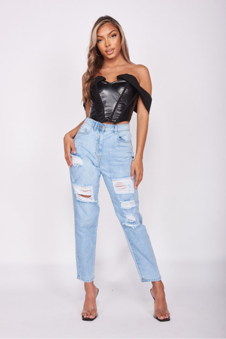 Light Blue Distressed Boyfriend Jeans