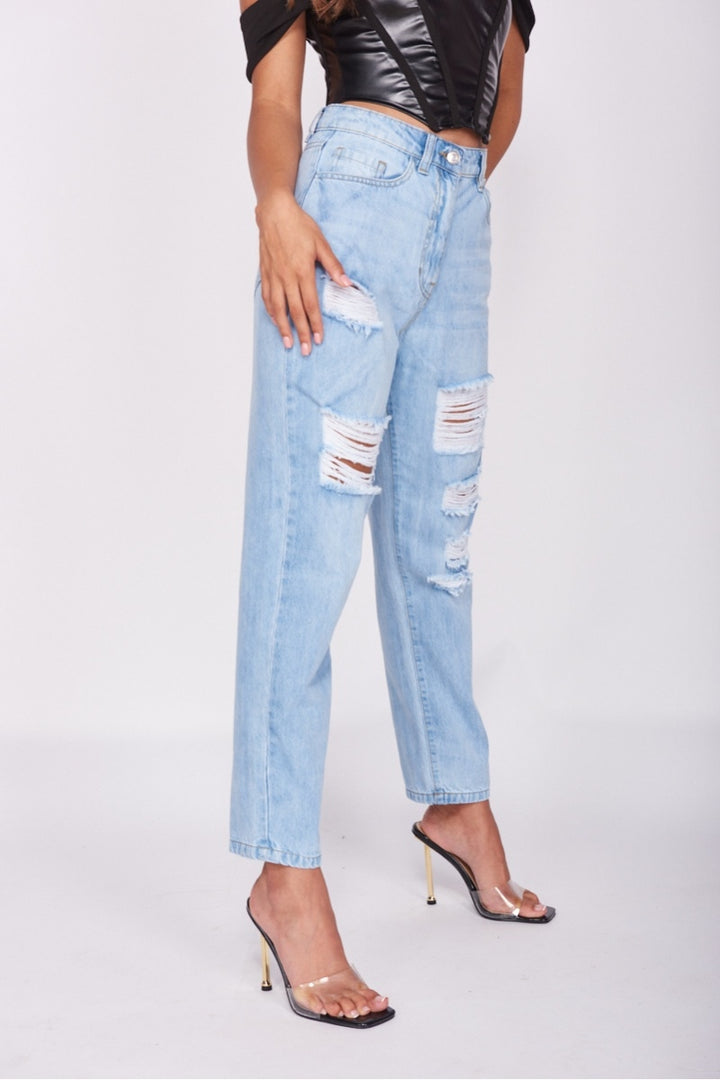 Light Blue Distressed Boyfriend Jeans