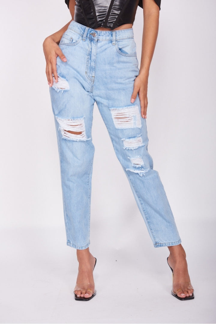 Light Blue Distressed Boyfriend Jeans