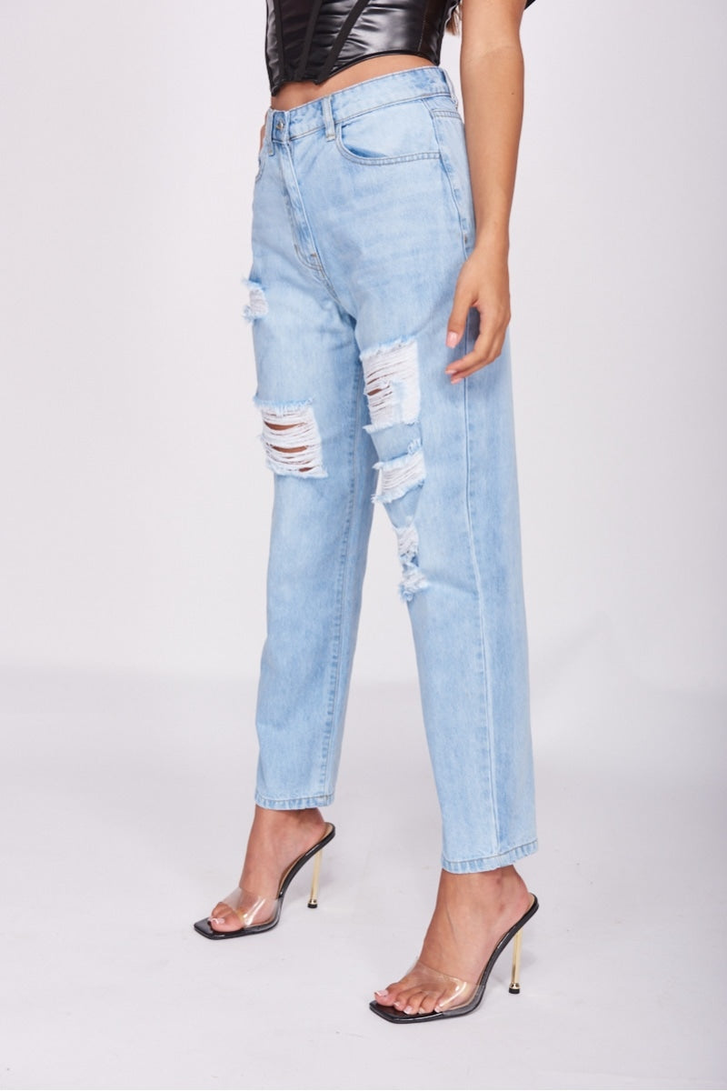 Light Blue Distressed Boyfriend Jeans
