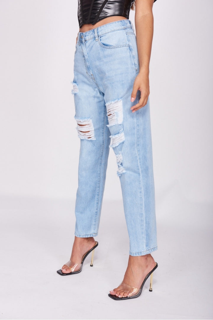 Light Blue Distressed Boyfriend Jeans