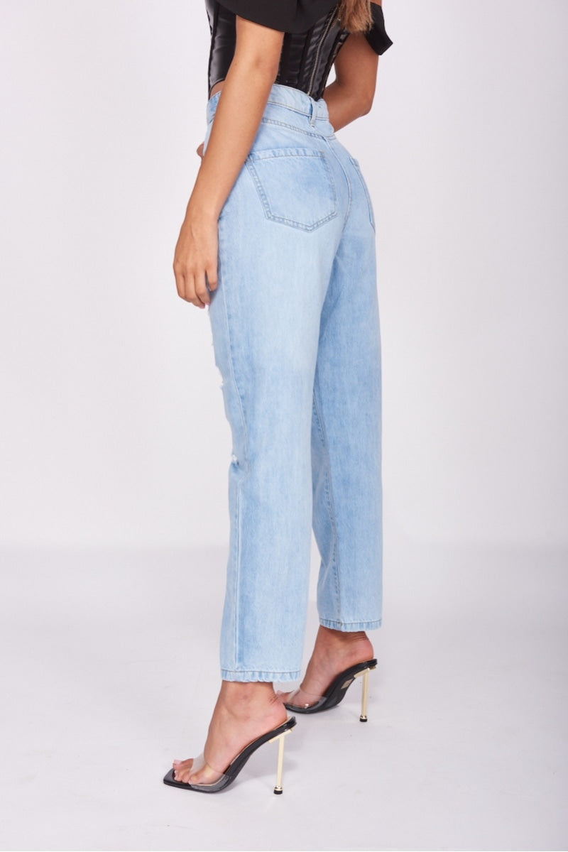 Light Blue Distressed Boyfriend Jeans