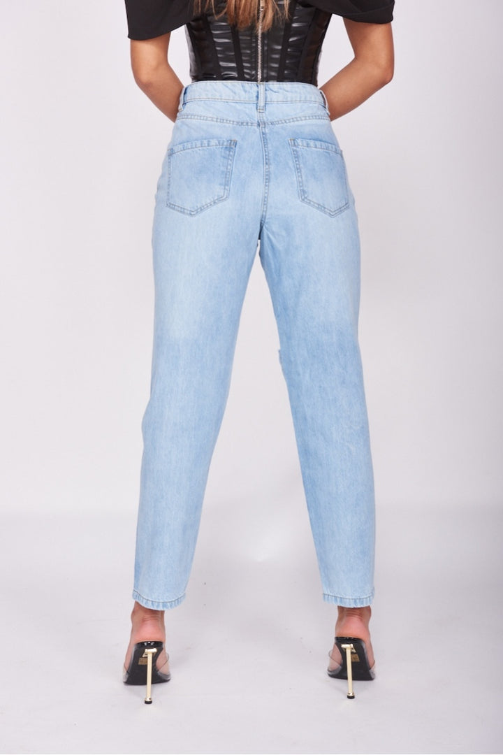 Light Blue Distressed Boyfriend Jeans