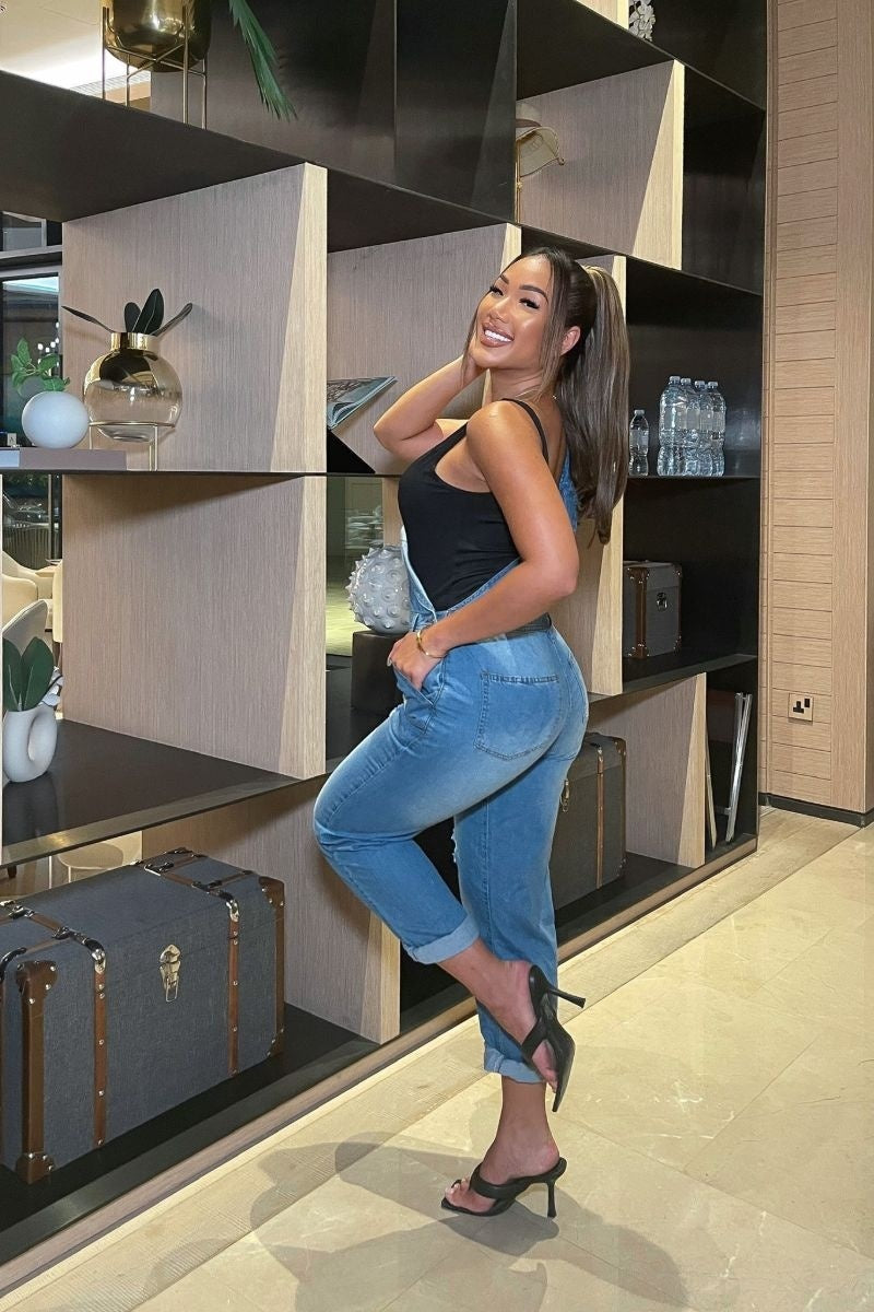 Light Blue Distressed Denim Dungarees