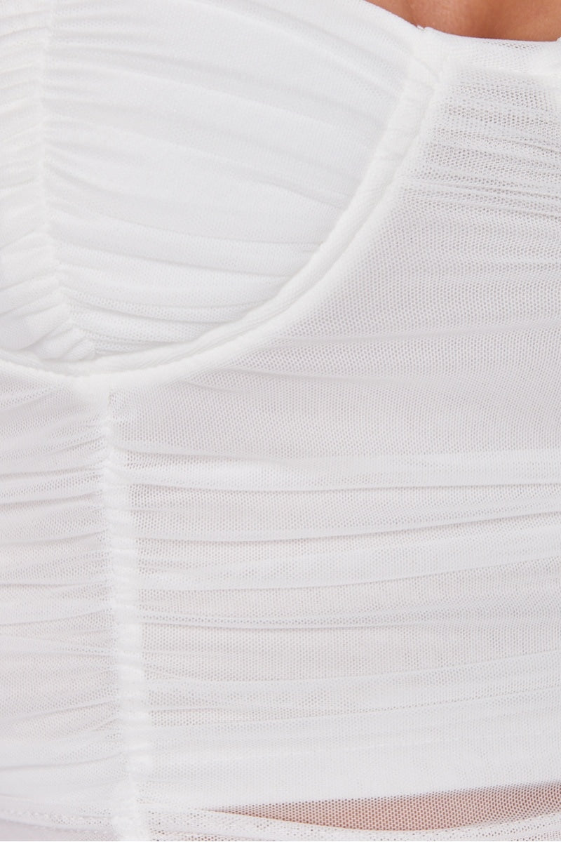 Off White Mesh Ruched Bust Cup Crop Top
