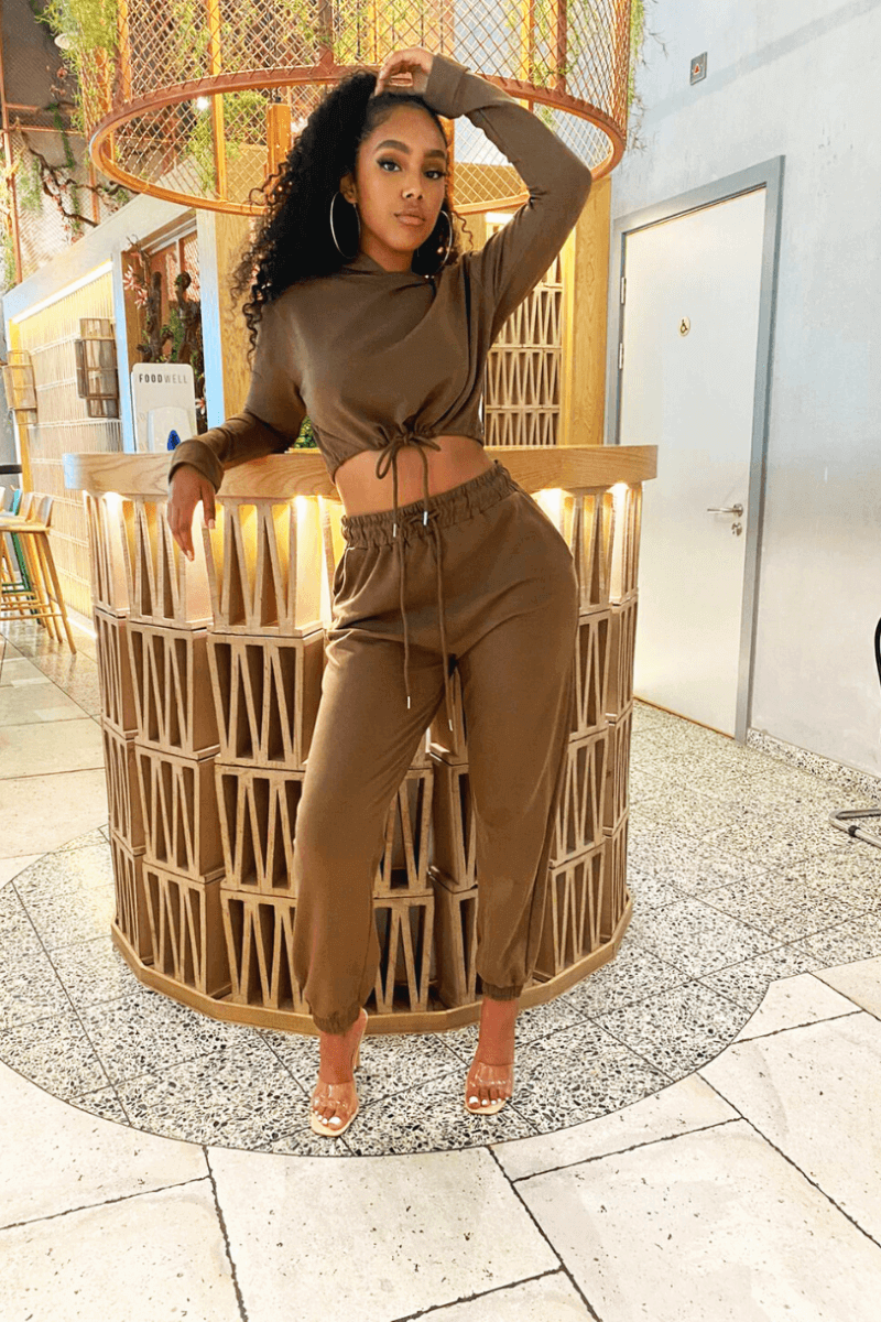 Olive Cropped Hoodie \u0026 Jogger Lounge Set – Fashion By Maya