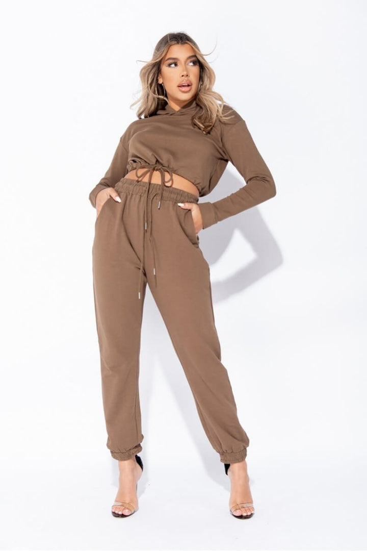 Olive Cropped Hoodie & Jogger Lounge Set