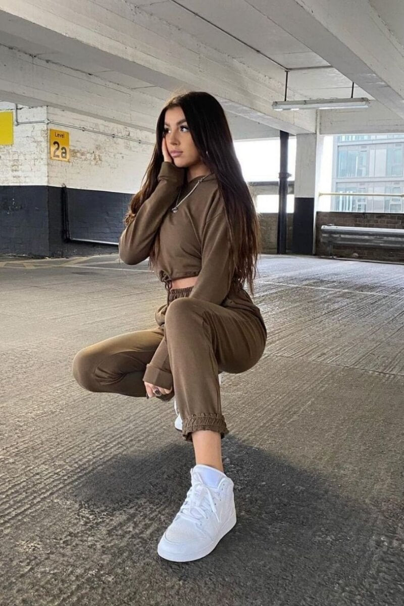 Olive Cropped Hoodie & Jogger Lounge Set